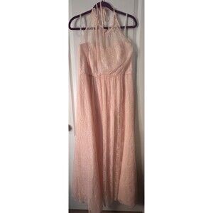 Women’s David’s Bridal Halter Pink Lace Overlay Floor Length Dress Size18